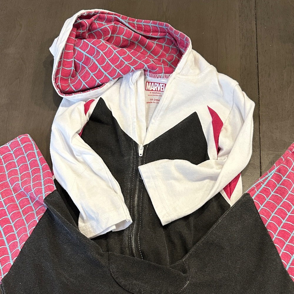 Marvel Kids White and Black Hoodie with Pink Web Design